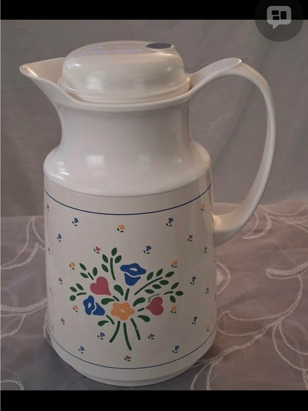 Cottagecore White Ceramic Floral Pitcher with Multicolor Bouquet Motif